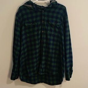 Simons Blue and Green Plaid Hooded Sweater